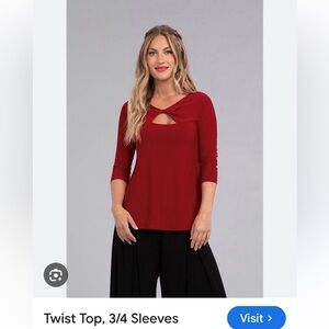 SYMPLI Twist Top, 3/4 Sleeve Red. Size 4. NWT